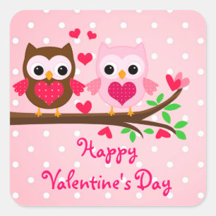 Sticker Carré Cute Owl Couple I Love You Heureuse Sainte-Valenti