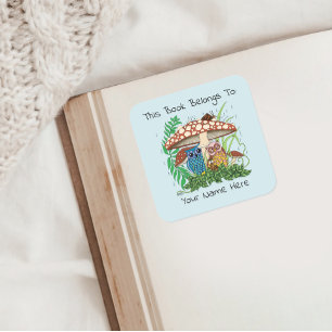 Sticker Carré Cute Owl Family Mushroom Rain Plaque d'accueil