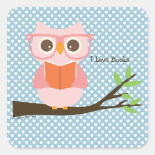 Sticker Carré Cute Owl Lecture