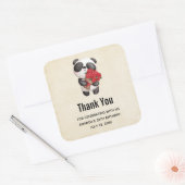 Sticker Carré Cute Panda Bear avec Rose Bouquet Anniversaire (Enveloppe)