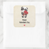 Sticker Carré Cute Panda Bear avec Rose Bouquet Saint Valentin (Sac)