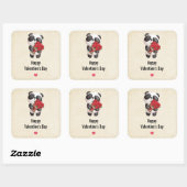 Sticker Carré Cute Panda Bear avec Rose Bouquet Saint Valentin (Feuille)