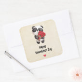 Sticker Carré Cute Panda Bear avec Rose Bouquet Saint Valentin (Enveloppe)