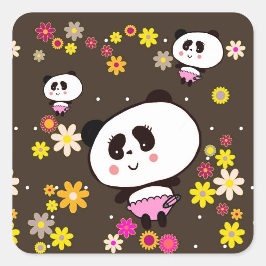 Sticker Carré Cute Panda bébé perxonalisé (Devant)