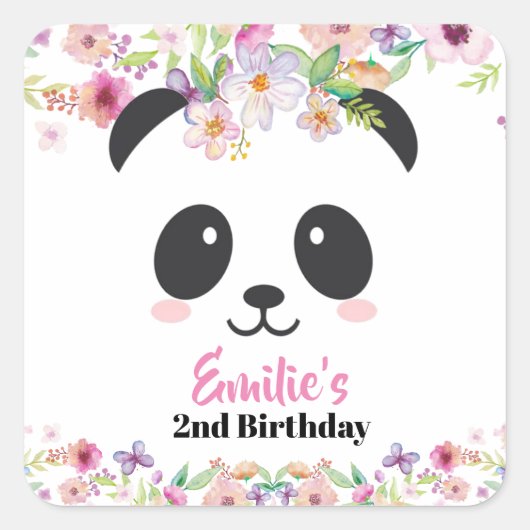 Sticker Carré Cute Panda Fille fête d'anniversaire (Devant)