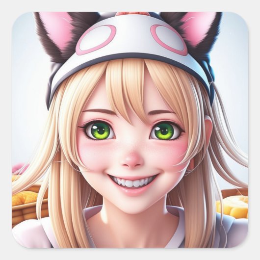 Sticker Carré Cute Panda Furry Anime Girl (Devant)