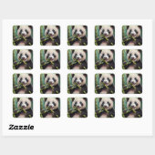 Sticker Carré Cute Panda Mange Du Bambou (Feuille)