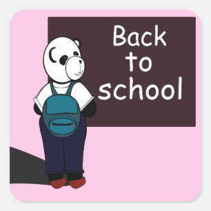 Sticker Carré Cute Panda ours prêt Retour à l'école
