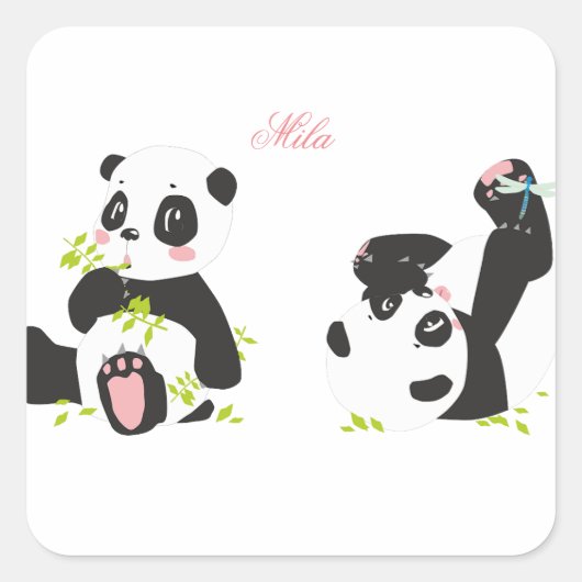 Sticker Carré Cute pandas (Devant)
