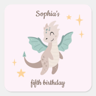 Sticker Carré Cute Pastel Dragons Anniversaire de enfant