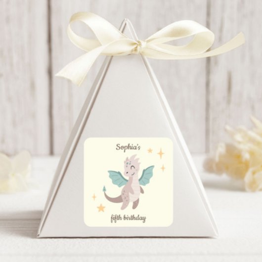 Sticker Carré Cute Pastel Dragons Anniversaire de enfant