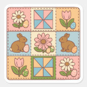 Sticker Carré Cute Pastel Easter Bunny Flower Patchwork  (Devant)