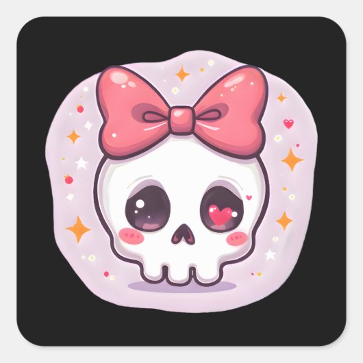 Sticker Carré Cute Pastel Goth Skull with Bow (Devant)