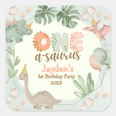 Sticker Carré Cute Pastel Green Dinosaur One A Saurus Birthday  (Devant)