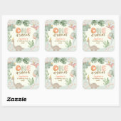 Sticker Carré Cute Pastel Green Dinosaur One A Saurus Birthday  (Feuille)