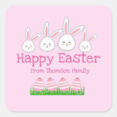 Sticker Carré Cute Pastel Rose Vert Oeuf Lapin Pâques (Devant)