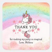 Sticker Carré Cute Pastel Unicorn & Rainbow Merci d'anniversaire (Devant)