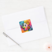 Sticker Carré Cute Patchwork Ghost Colorful Splatter Art (Enveloppe)