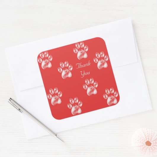 Sticker Carré Cute Paw Motif sur Merci rouge (Enveloppe)