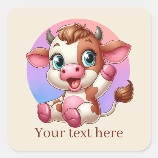 Sticker Carré Cute Pays vache ajouter du texte (Devant)