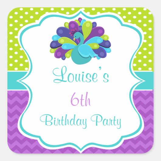 Sticker Carré Cute Peacock Green and Purple (Devant)