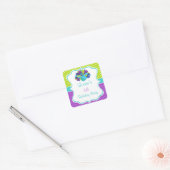 Sticker Carré Cute Peacock Green and Purple (Enveloppe)