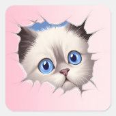 Sticker Carré Cute Peeking Ragdoll Chat (Devant)