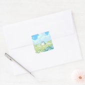 Sticker Carré Cute Penguin in Blue Spring Meadow (Enveloppe)