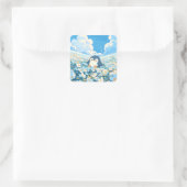 Sticker Carré Cute Penguin in Blue Wildflower Field (Sac)