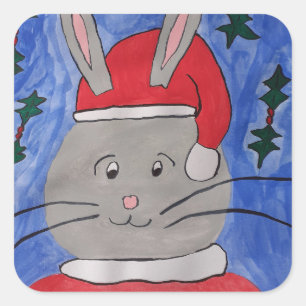 Sticker Carré Cute Père Noël Bunny