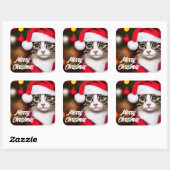 Sticker Carré Cute Père Noël Chat (Feuille)