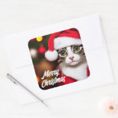 Sticker Carré Cute Père Noël Chat (Enveloppe)