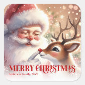 Sticker Carré Cute Personalized Santa Rudolph Winter Holiday  (Devant)