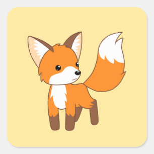 Sticker Carré Cute Petit Fox sur Jaune