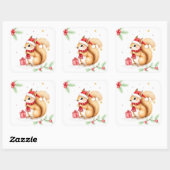 Sticker Carré Cute petite aquarelle écureuil de Noël (Feuille)