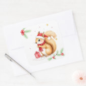 Sticker Carré Cute petite aquarelle écureuil de Noël (Enveloppe)
