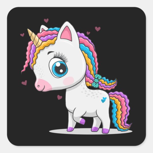 Sticker Carré Cute petite licorne (Devant)