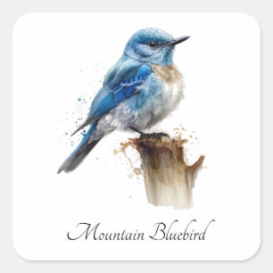 Sticker Carré Cute Petite Montagne Bluebird Aquarelle, personnal