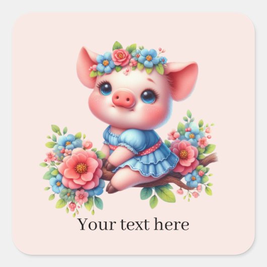 Sticker Carré Cute pig lovers customizable  (Devant)