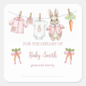 Sticker Carré Cute Pink Clothesline Peter the Rabbit Book Plate (Devant)