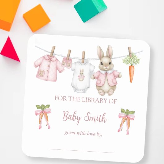Sticker Carré Cute Pink Clothesline Peter the Rabbit Book Plate