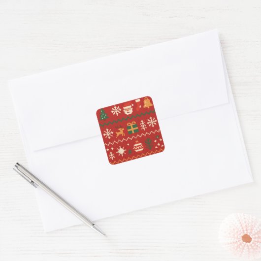 Sticker Carré Cute pixel art Christmas pattern (Enveloppe)
