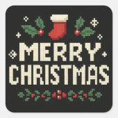 Sticker Carré Cute pixel art Merry Christmas (Devant)