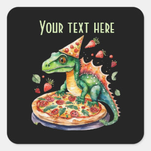 Sticker Carré Cute pizza dinosaure fête