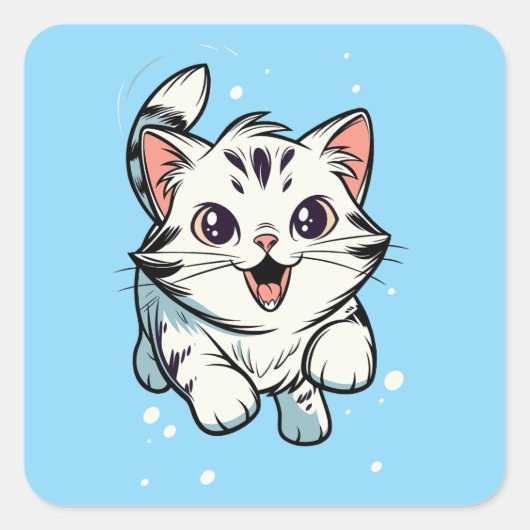 Sticker Carré Cute Playful Kitten Cartoon Art (Devant)