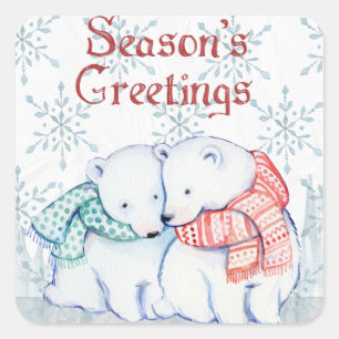 Sticker Carré Cute Polar Bears