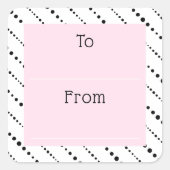 Sticker Carré Cute polka points rayés noir blanc rose à (Devant)