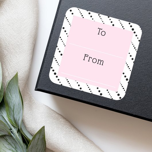 Sticker Carré Cute polka points rayés noir blanc rose à