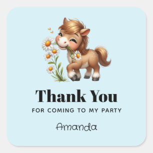 Sticker Carré Cute Pony Manger Daisées Merci de fête