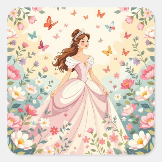 Sticker Carré Cute princess with butterflies (Devant)